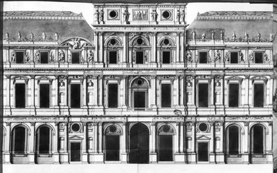 Il Louvre: Elevazione del padiglione nel mezzo del fiume, c.1660-63 da Louis Le Vau
